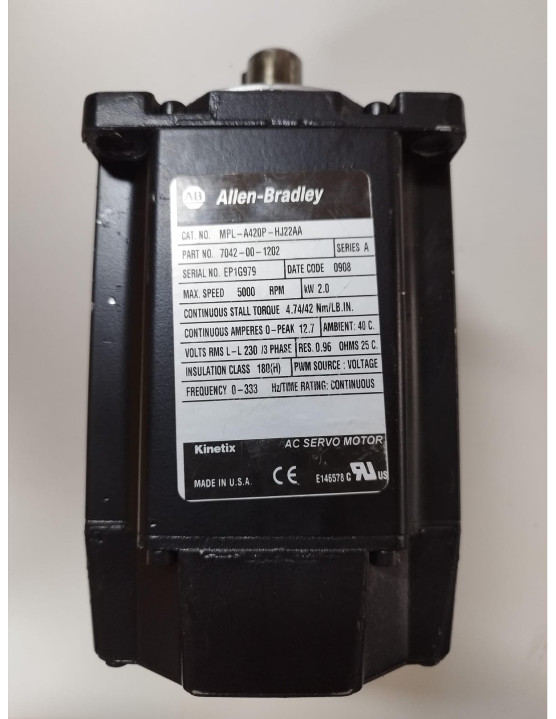 Allen-Bradley Kinetix AC Servomotor MPL-A420P-HJ22AA – 2,0 kW 5000 RPM